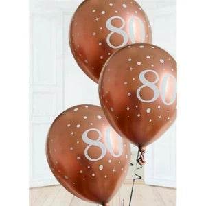 Latex Balloons Dots Metallic Rose Gold Age 80th - Eternity Party Express
