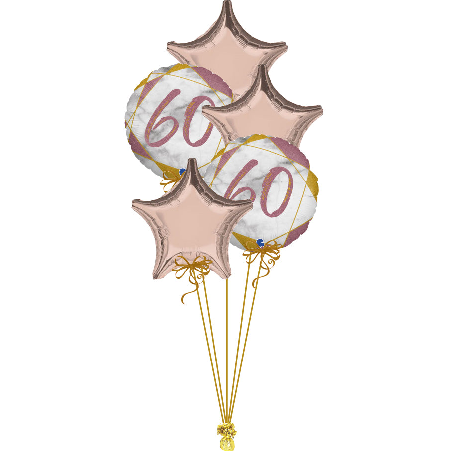 5 Balloon Cluster Rose Gold 60th Birthday