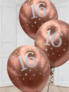 Latex Balloons Dots Metallic Rose Gold Age 16th - Eternity Party Express