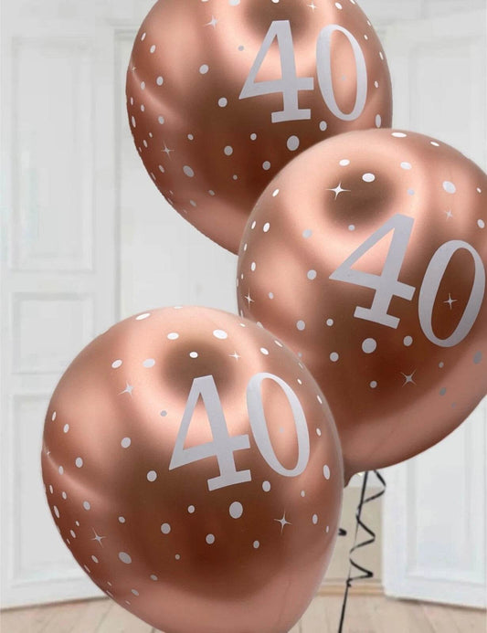 Latex Balloons Dots Metallic Rose Gold Age 40th - Eternity Party Express