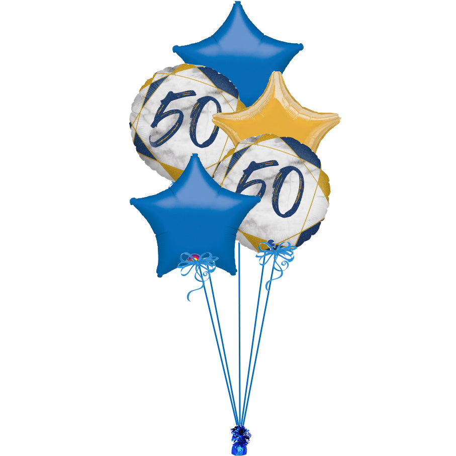 5 Balloon Cluster Royal Blue 50th Birthday