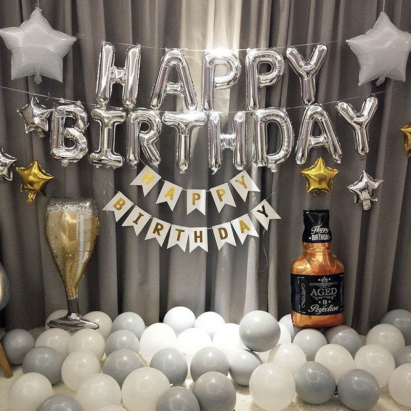 Happy Birthday Silver Air Filled Balloons - Eternity Party Express