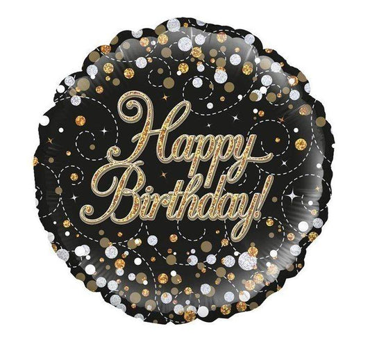Sparkling Fizz Happy Birthday Black & Gold Holographic Foil Balloon - Eternity Party Express