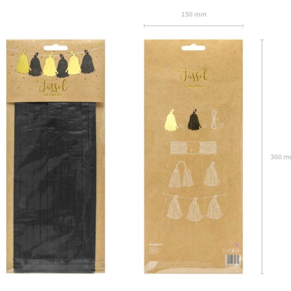 Black and Gold Foil Tassel Garland - Eternity Party Express