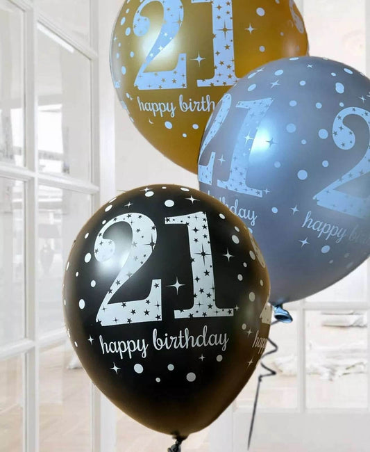 Gold Celebration Age 21st Birthday Latex Balloons - Eternity Party Express