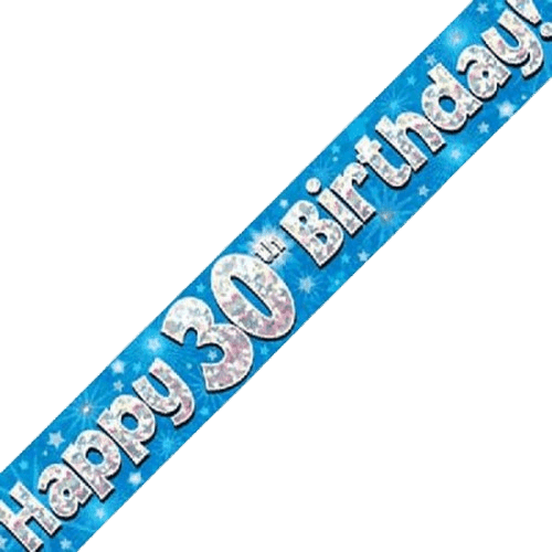 Blue Holographic 30th Birthday Banner - Eternity Party Express