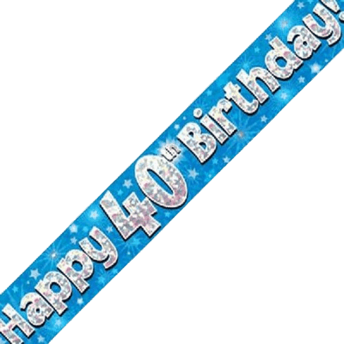 Blue Holographic 40th Birthday Banner - Eternity Party Express