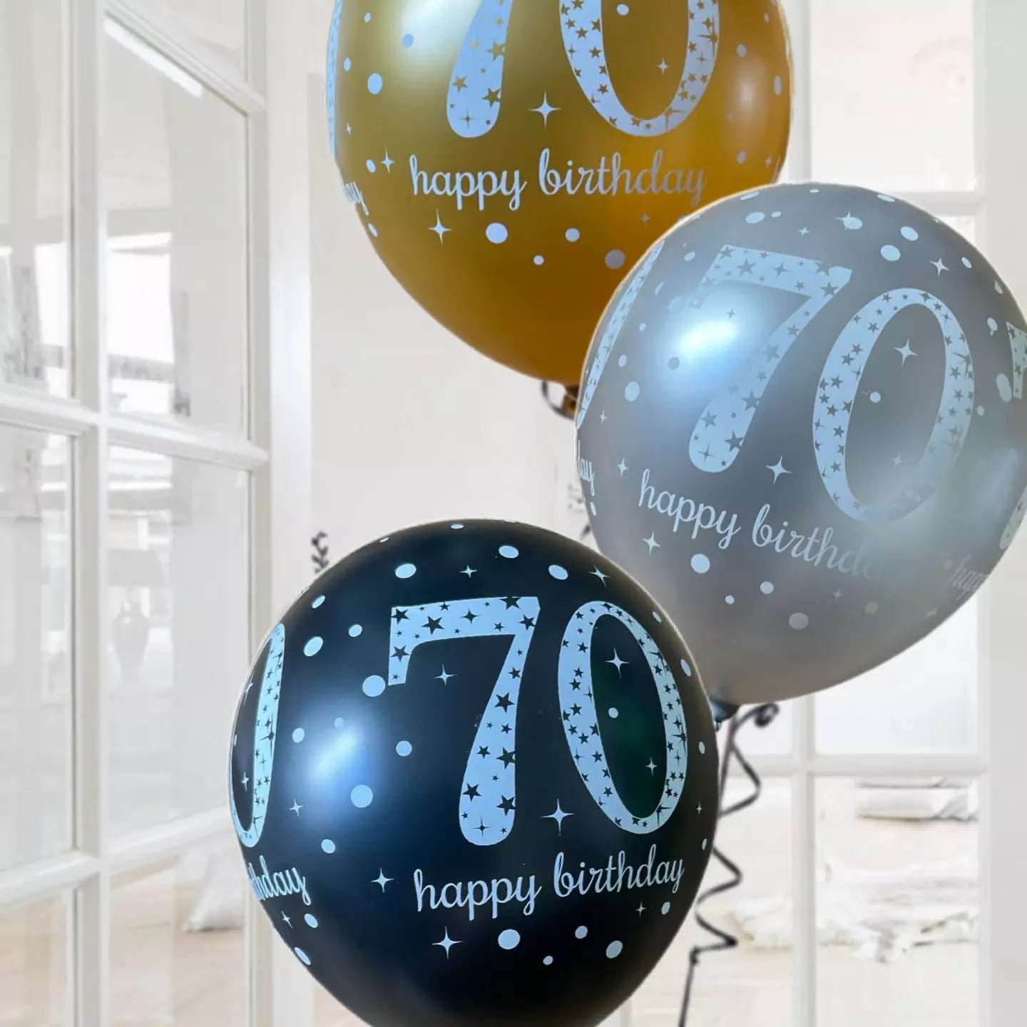 Gold Celebration Age 70th Birthday Latex Balloons - Eternity Party Express