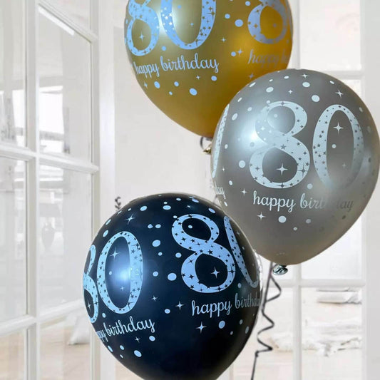 Gold Celebration Age 80th Birthday Latex Balloons - Eternity Party Express