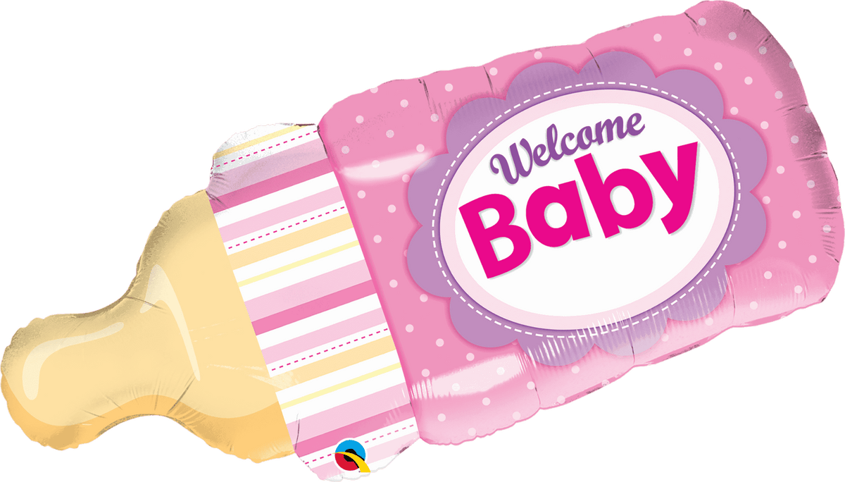Baby Girl Pink 'Welcome Baby' Bottle Shape Foil Balloon