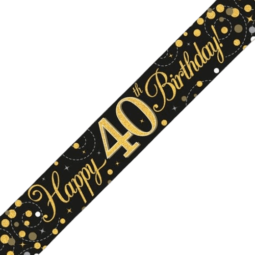 Sparkling Fizz 40th Birthday Black & Gold Holographic Birthday Banner - Eternity Party Express