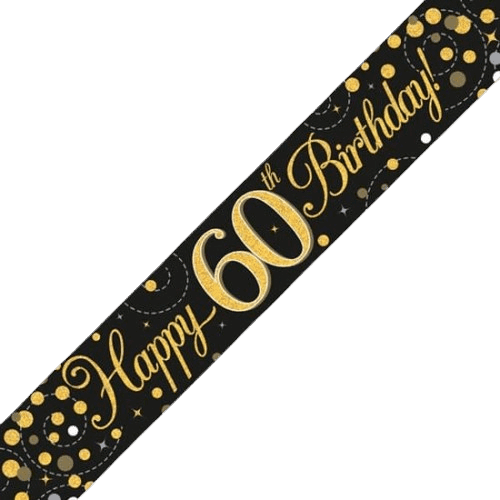 Sparkling Fizz 60th Birthday Black & Gold Holographic Birthday Banner - Eternity Party Express