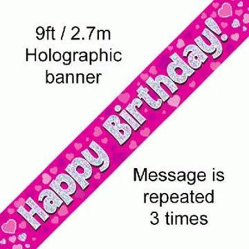 Pink Holographic Birthday Banners 3.9m - Eternity Party Express
