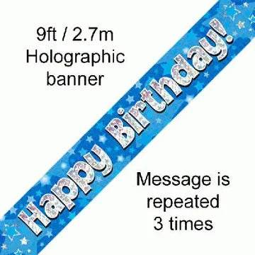 Blue Holographic Birthday Banners 3.9m - Eternity Party Express