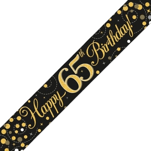 Sparkling Fizz 65th Birthday Black & Gold Holographic Birthday Banner - Eternity Party Express