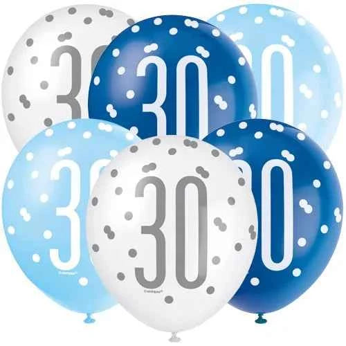 Birthday Glitz Blue Latex Balloons Age 30