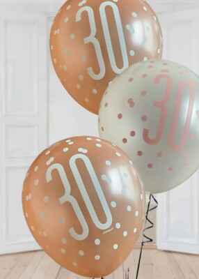 Birthday Glitz Rose Gold Latex Balloons Age 30