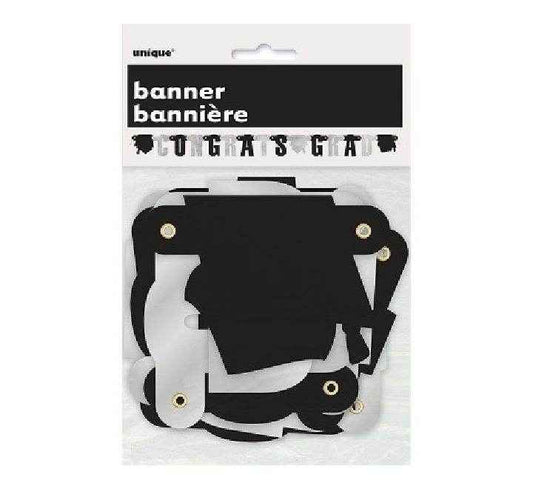 Black And Silver Happy Graduation Foil Letter Banner