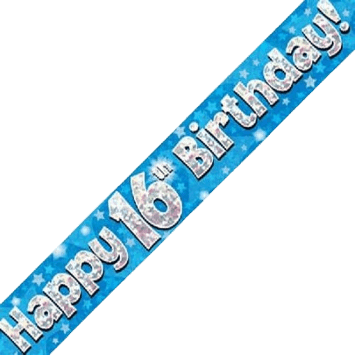 Blue Holographic 16th Birthday Banner