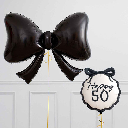 Elevate Your Celebration with Our 50th Black Bow Foil Balloon