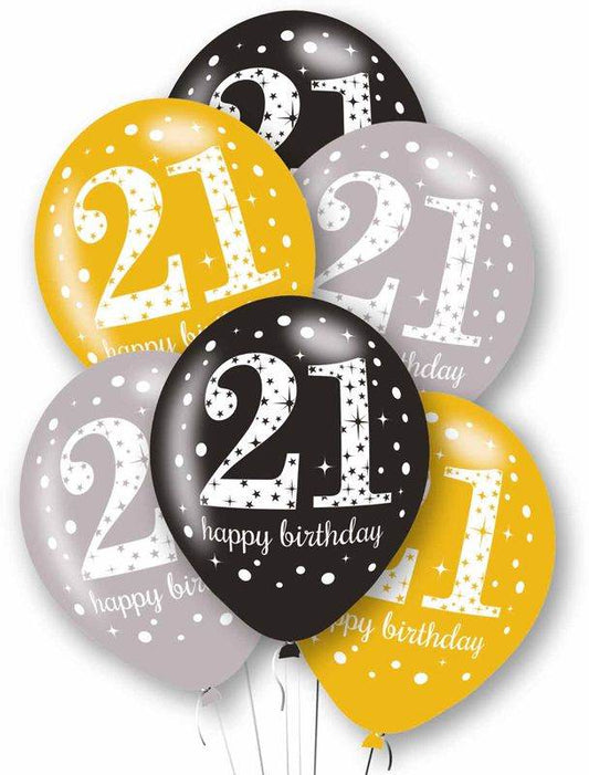 Gold Celebration Age 21st Birthday Latex Balloons - Eternity Party Express