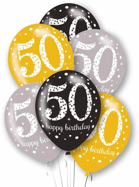 Gold Celebration Age 50th Birthday Latex Balloons - Eternity Party Express