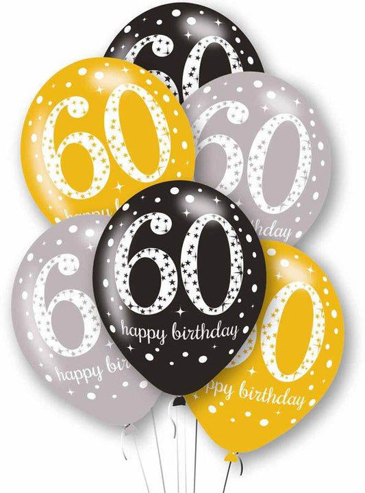 Gold Celebration Age 60th Birthday Latex Balloons - Eternity Party Express