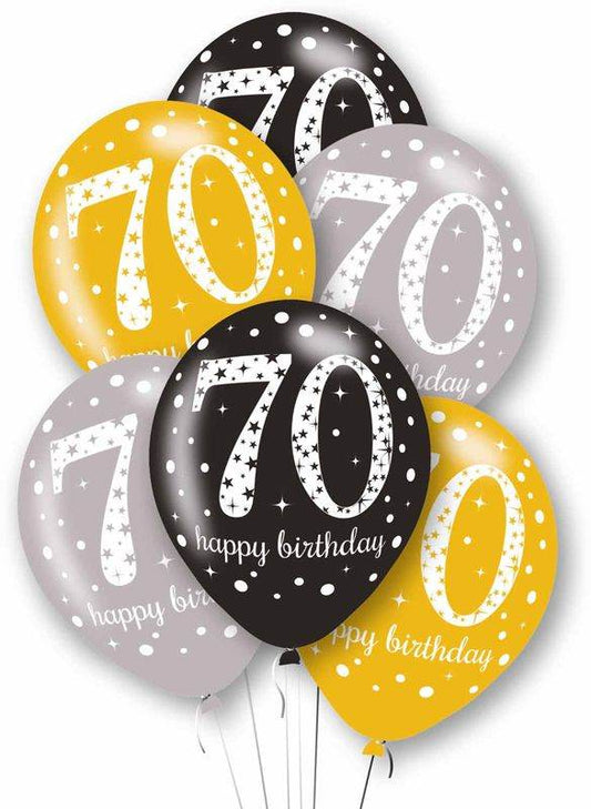 Gold Celebration Age 70th Birthday Latex Balloons - Eternity Party Express