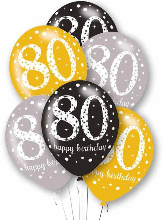 Gold Celebration Age 80th Birthday Latex Balloons - Eternity Party Express