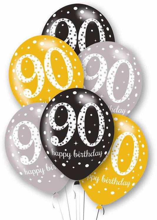 Gold Celebration Age 90th Birthday Latex Balloons - Eternity Party Express