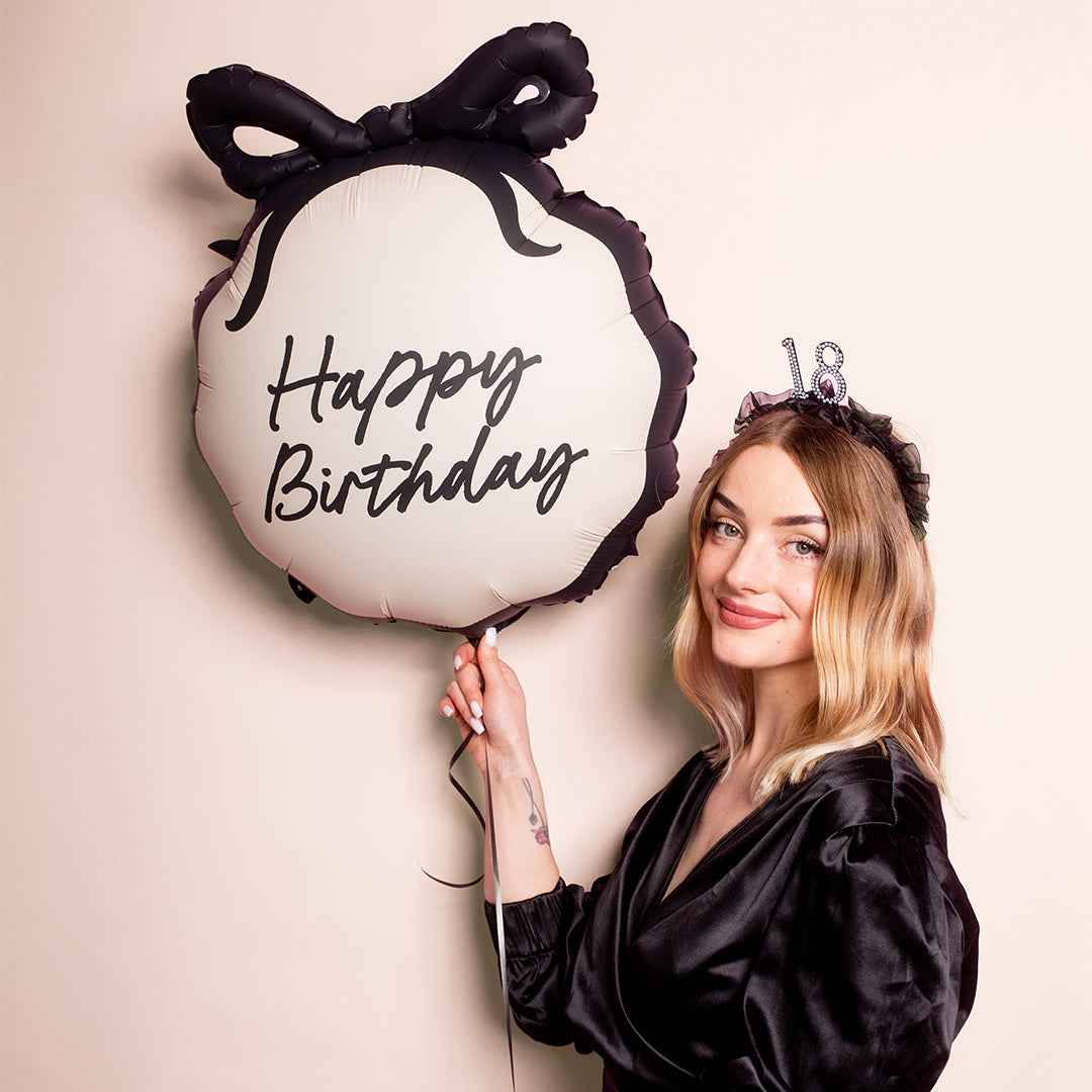 Happy Birthday Black Bow Foil Balloon - Elegant Celebration Touch