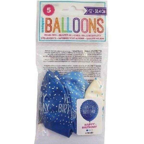 Happy Birthday Light Blue & Dark Blue Latex & White Balloons