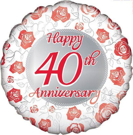 Happy 40th Anniversary With Red Hearts Foil Balloon - Eternity Party Express