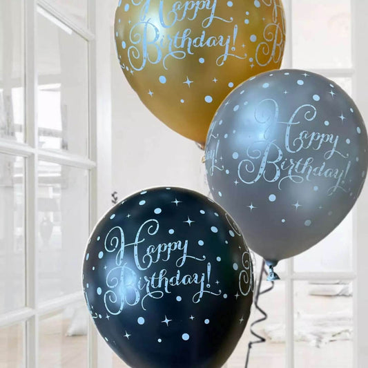 Gold Celebration Happy Birthday Latex Balloons - Eternity Party Express