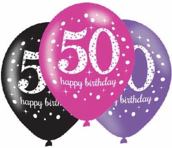 Pink Celebration Age 50th Birthday Latex Balloons - Eternity Party Express