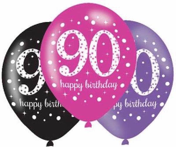 Pink Celebration Age 90th Birthday Latex Balloons - Eternity Party Express