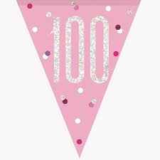 100th Plastic Pink & Silver Pennant Bunting