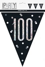 100th Plastic Black & Silver Pennant Bunting