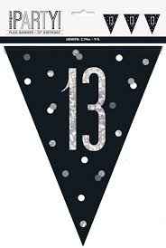 13th Plastic Black & Silver Pennant Bunting