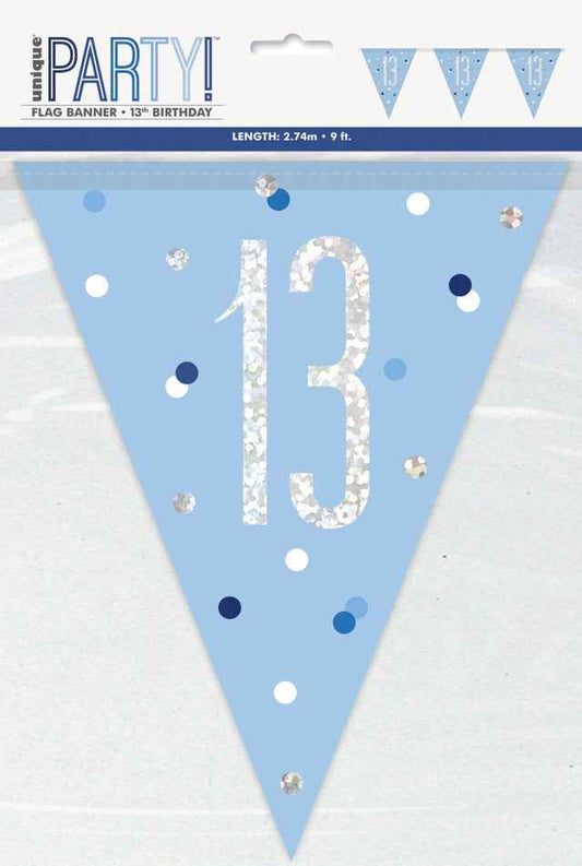 13th Plastic Blue & Silver Pennant Bunting