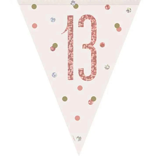 13th Plastic Rose Gold & White Pennant Bunting