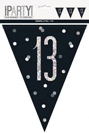 13th Plastic Black & Silver Pennant Bunting