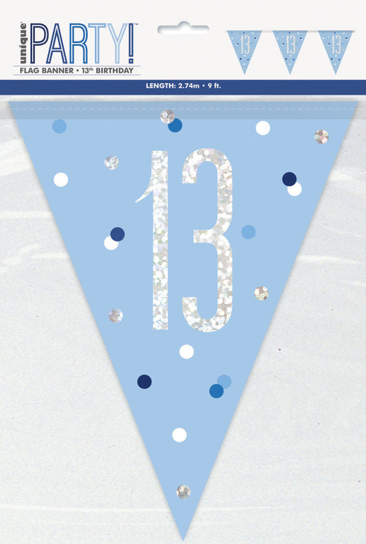 13th Plastic Blue & Silver Pennant Bunting
