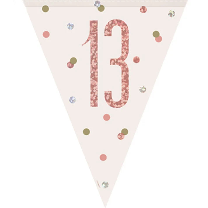 13th Plastic Rose Gold & White Pennant Bunting