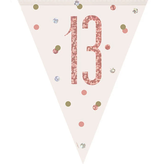 13th Plastic Rose Gold & White Pennant Bunting