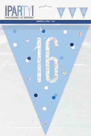16th Plastic Blue & Silver Pennant Bunting