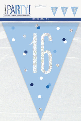 16th Plastic Blue & Silver Pennant Bunting