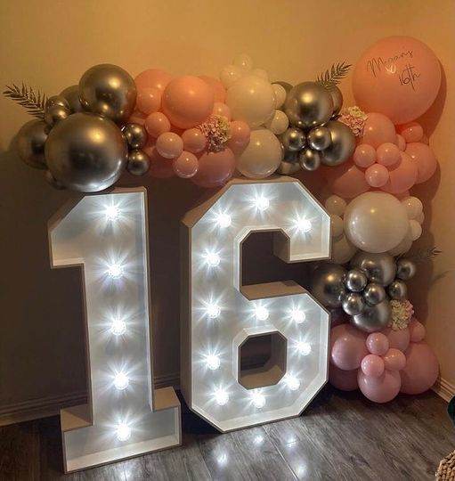 Light up 4 ft wooden numbers to hire - Eternity Party Express