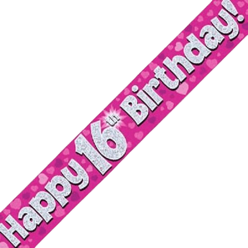 Pink Holographic 16th Birthday Banner