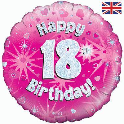 Happy 18th Birthday Pink Holographic Foil Balloon - Eternity Party Express
